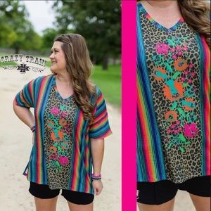 NWT! CRAZY TRAIN Trinity Serape Cheetah Top! 🚂🌻